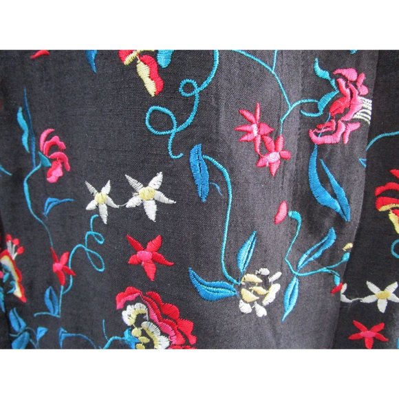 David Brook Floral Embroidered Black Shantung Silk Duster Coat Ladies XL EUC - Picture 7 of 16
